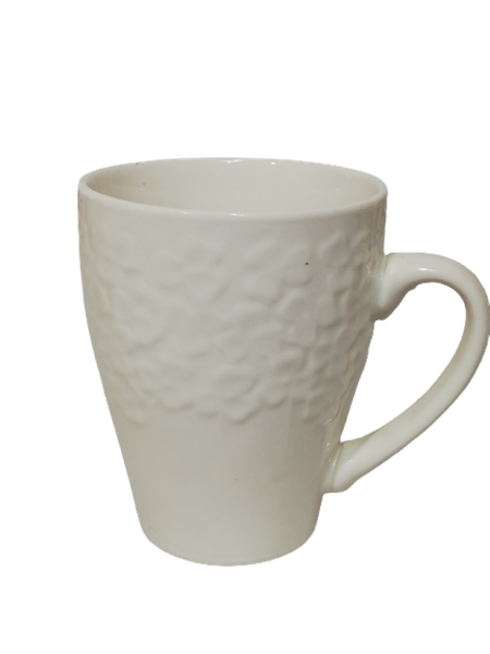 Mug Set 6 Piece Set 450ml Embossed White Floral Pattern B