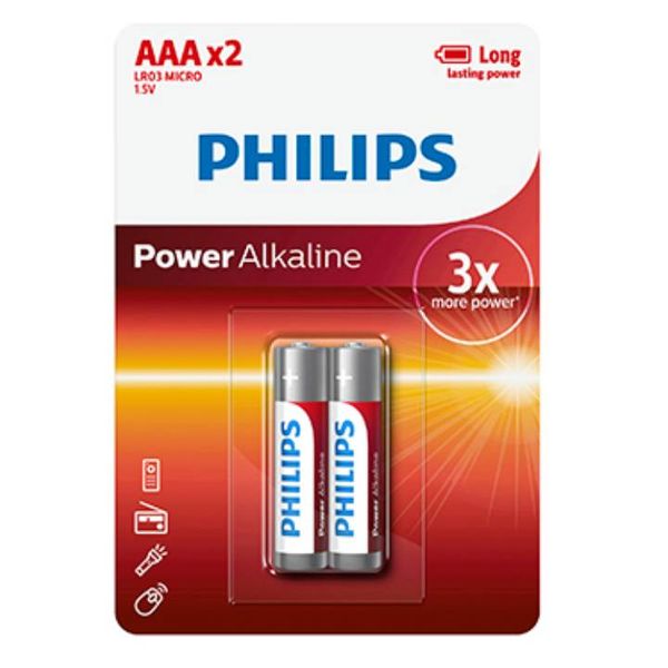 Philips Power Alkaline LR03 AAA Batteries 1.5V 2 Pack