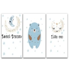 Wall Décor Canvas Art Prints for Baby Nursery: Blue Bear Set