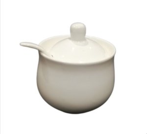 Sugar Bowl With Lid and Teaspoon 8x9cm 2pcPorcelain White Victorian CC14558