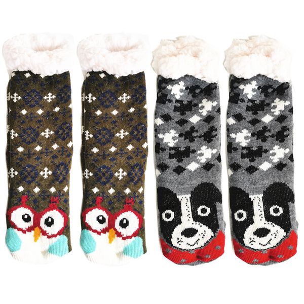 2 Pairs Cartoon Animal Thermal Socks Winter Socks For Women Girls -Assorted