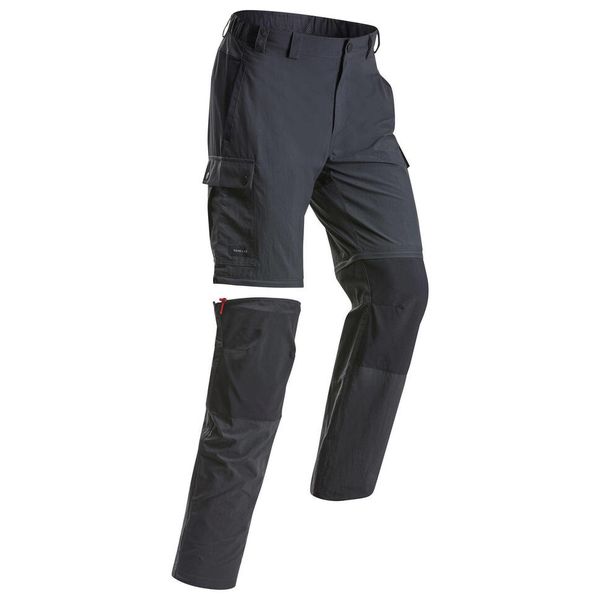 Forclaz Men's 100 Trekking Durable 2-in-1 Zip-Off Trousers - Smoked Black