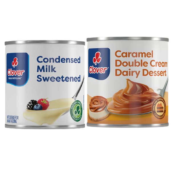 Clover Sweetened Condensed Milk 385g + Caramel Double Cream Dairy Dessert