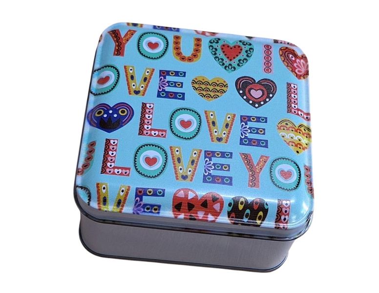 Small Custom Storage Tin 10 x 10 cm - I Love You with Hearts