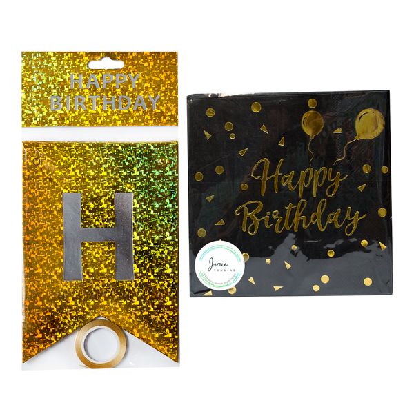 Happy Birthday Banner &amp; Serviettes