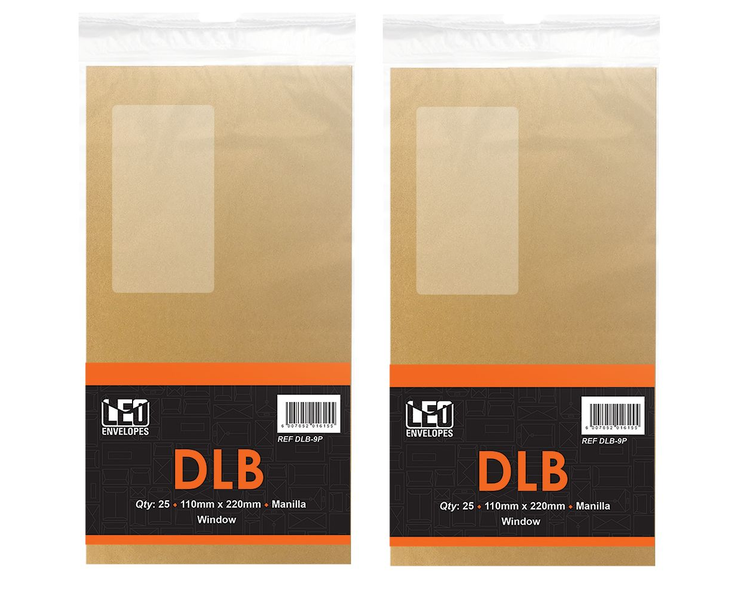 LEO DLB Manilla Window Self Seal Envelopes - Pack of 50 Envelopes