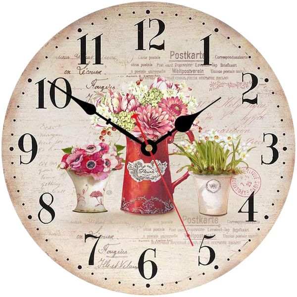 30cm Flowers in Bottle Pattern Wall Clock,Silent Non ticking Wall Clocks