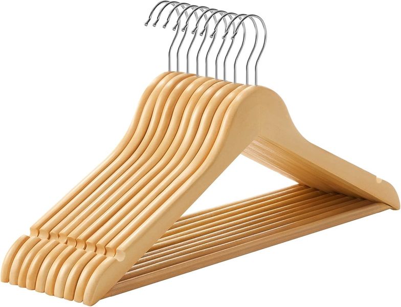 15-Piece Set Nature Wooden Clothes Hangers with Trouser Bar - 44.5×1.2cm.