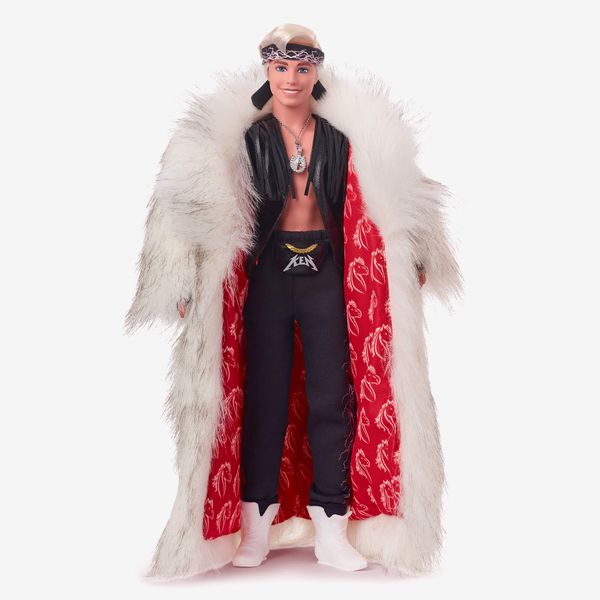 Barbie Ken Doll In Big Faux Fur Coat and Black Fringe Vest with Bandana