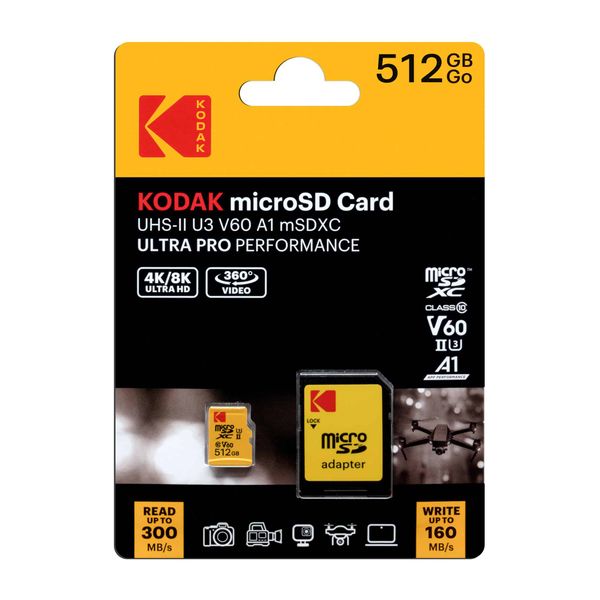 Kodak 512GB MicroSD Card Ultra Pro with UHS-II U3 V60 for 4k or 8k Capture