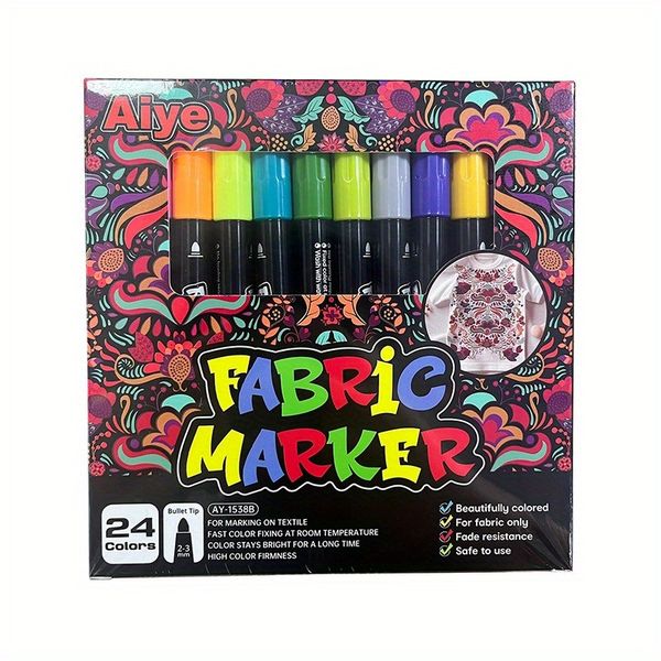 24PCS Fabric Markers Pens Set for Clothes,Canvas Bags, Hats