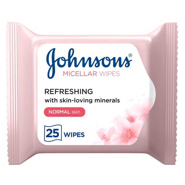 Johnson's Cleansing Face Micellar Wipes, Normal Skin, Pack of 25 wipes