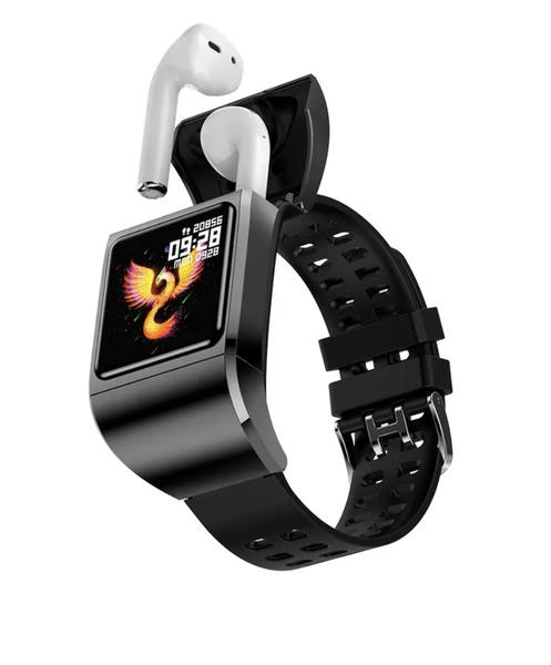 Bluetooth Smart Watch with Earbuds Music Watch - Black
