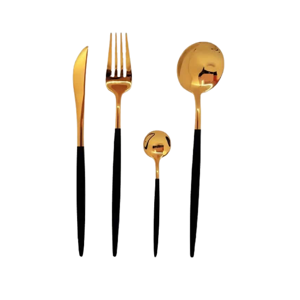 Cutlery Set 16 Piece Gold with Black Handles