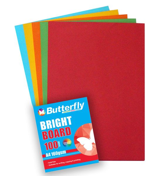 Butterfly Mixed A4 Bright Board - Pack Of 100