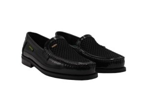 Dakotas Men Black Genuine Leather Slip-On Loafer With Mesh Vamp
