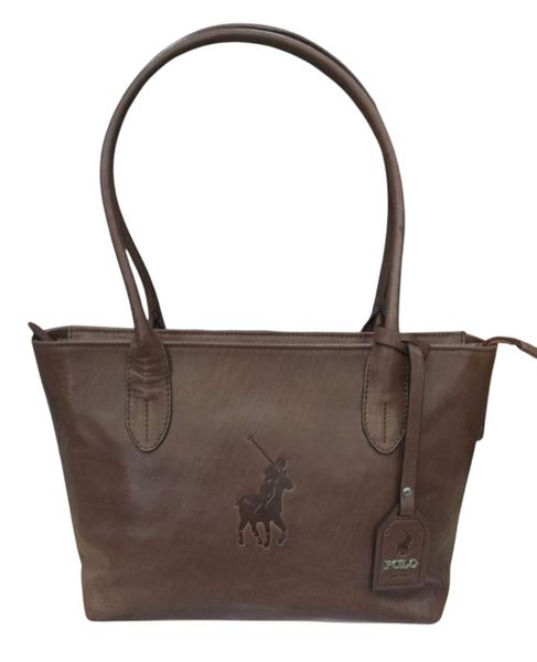 Polo Leather Tote Handbag-Brown