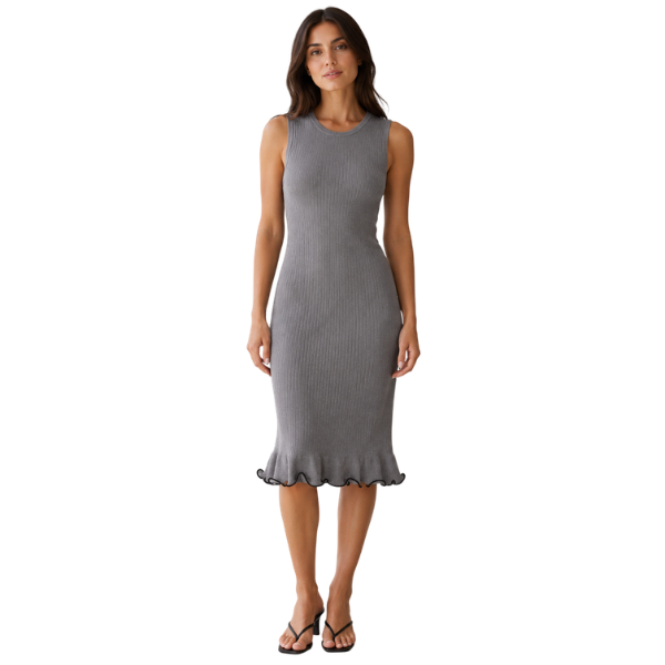Missy Missi Ladies Ruffle Hem Bodycon Midi Dress