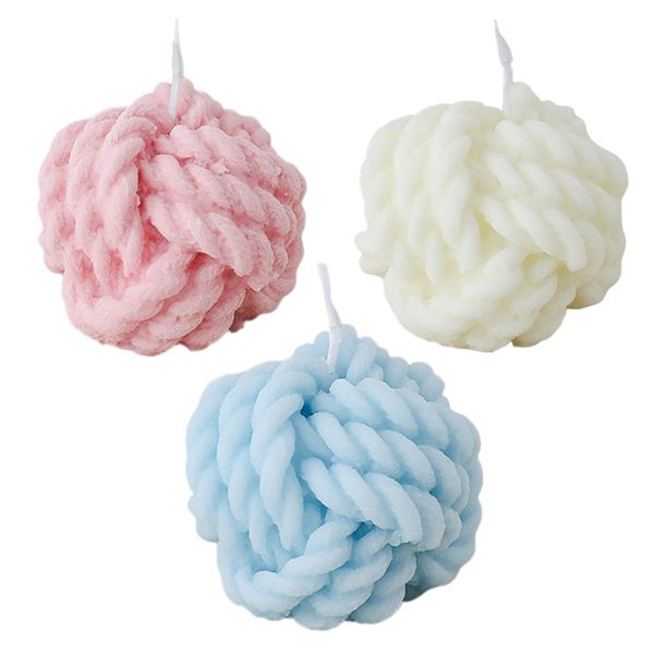 Home D cor Handmade Knotted Yarn Soy Wax Candle Set of 3 - 7cm