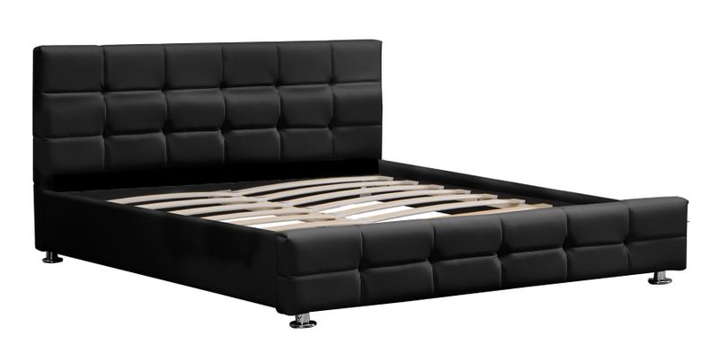 Hazlo Serena Faux Leather Design Curve Bed Base - Black Queen