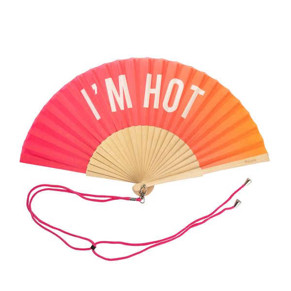 Pink &amp; Orange Ombre I'm Hot Handheld Fan - Wood &amp; Textile