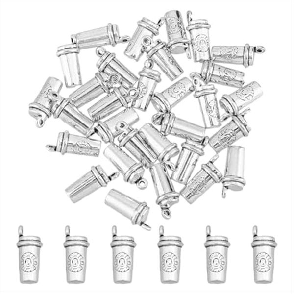 30Pcs Mini Coffe Cup Charms Antique Silver Alloy Charms Tibetan Coffee Mug