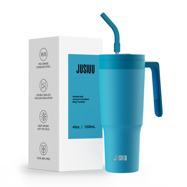JUSIUU 1.2 L Stainless Steel Tumbler Handle Straw Insulated Water Bottle