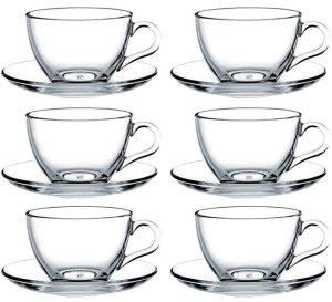 Cup &amp; Saucer Set 12 Piece Glass Espresso Basic 97984