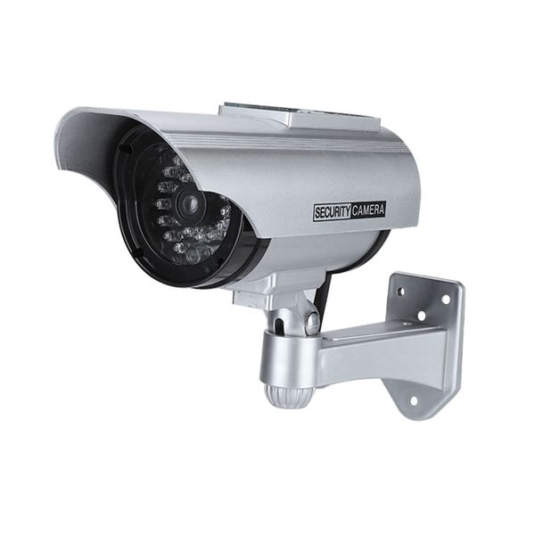 Solar Fake CCTV Security Cam: Outdoor Deterrent, LED (Silver)