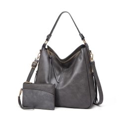 Ladies Grey Satchel Shoulder Handbag with Sub Bag - HB-YL9035-GR