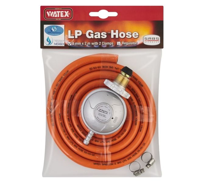 Watex LPG Gas Hose with Regulator and Clamp 2000 mm LPG8002REG