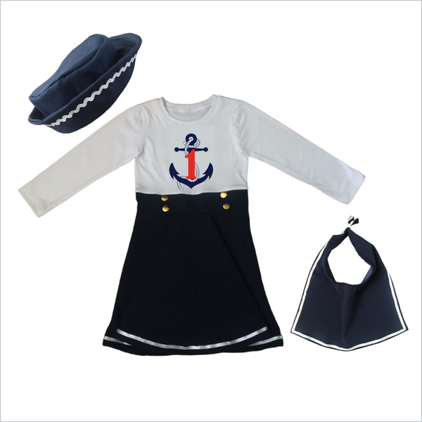 1st Birthday - Sailor dress - Scarf &amp; Hat - long sleeve