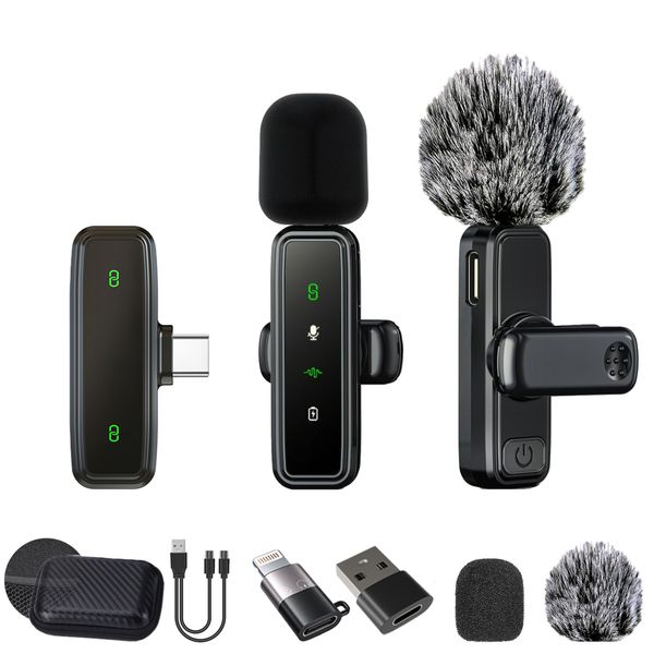 USB C Wireless Lavalier Microphone Mini Lav LED Mic with Noise Cancelling