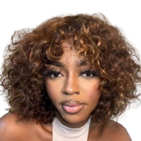 Brown Brazilian Hair Curly Fringe Wig.