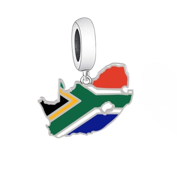 Sterling Silver Charm, South African Flag Map Charm for Bracelet, Charm 925