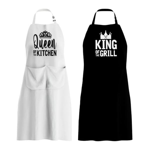 King Queen Apron Set Funny Couple Gift Wedding Engagement Bridal Shower