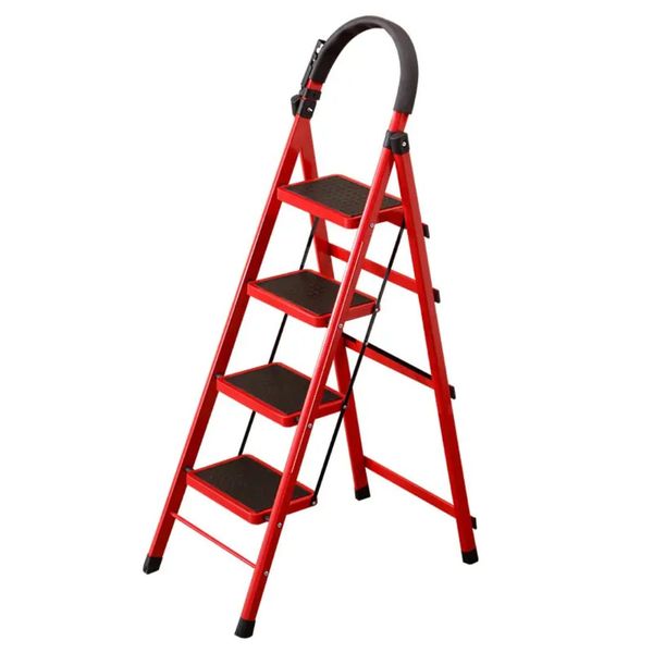 Household Portable 4 Step Folding Step Steel Ladder With Anti Slip Mat