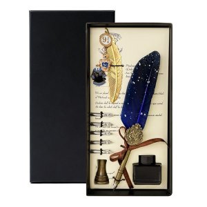 9 PK Feather Pen Bookmark Calligraphy Ink Dip Pen Set Vintage Antique