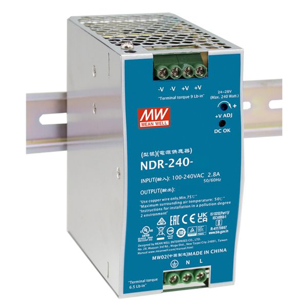 Din Rail Mount Switch Mode Power Supply - NDR-240-24 In=230v Out=24vdc 10a