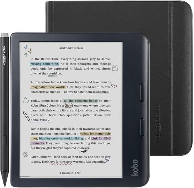 Kobo Libra Colour 7" eReader With Stylus 2 &amp; Kobo Notebook Cover - Black