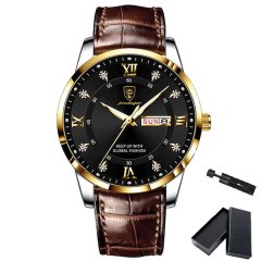 Poedagar Men, Boys Black-Gold Leather Button Leisure, Formal, Analogue