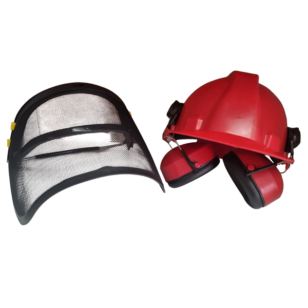 Red Safety Hard Hat with Mesh Visor &amp; Ear Muffs