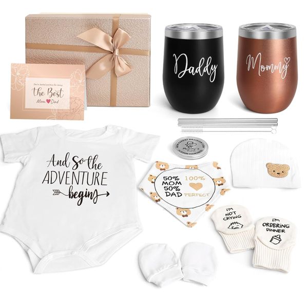 New Mom &amp; Dad Gift For Women-Baby Gift Basket,Gender Reveal Pregnancy Gift