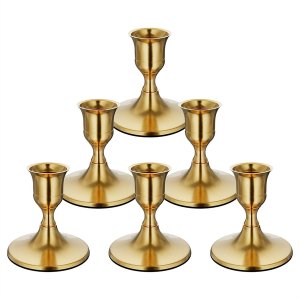 6PCS Brass Gold Taper Candle Holders, Vintage Metal Candlestick Holders