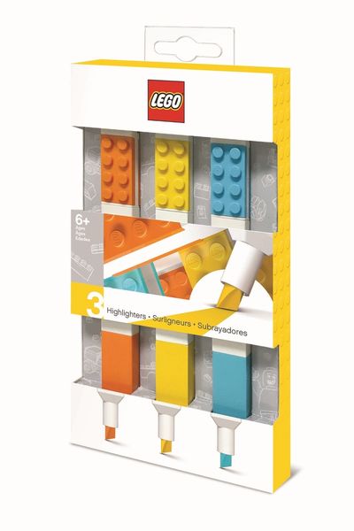 Lego 3 Pack Highlighters; Orange, Yellow, Azur