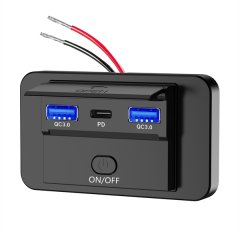 66W 12V Charger Panel QC3.0+PD3.0+QC3.0 USB Outlet Charger Socket