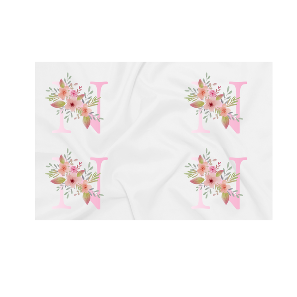 Baby Blanket - Pink Flowers - Letter N