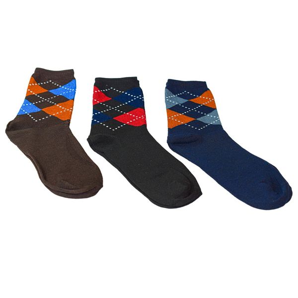 Men's Striped Diamond Pattern Design Fashionable and Comfortable Socks-3 Pairs