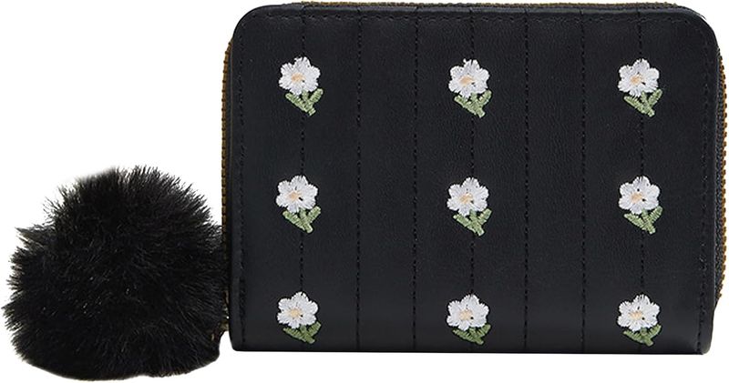 Card Holder Flower Embroidery Women's Mini Clutch - Black