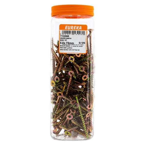 EUREKA Chipboard Screws Full Thread Yellow Zinc 5 x 75mm Q:125 T1G390